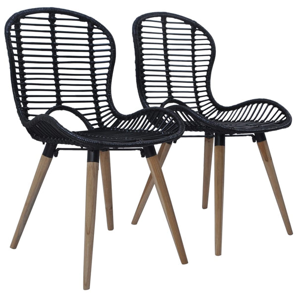  Dining Chairs 2 pcs Black Natural Rattan