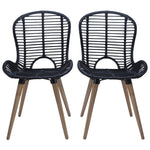 Dining Chairs 2 pcs Black Natural Rattan