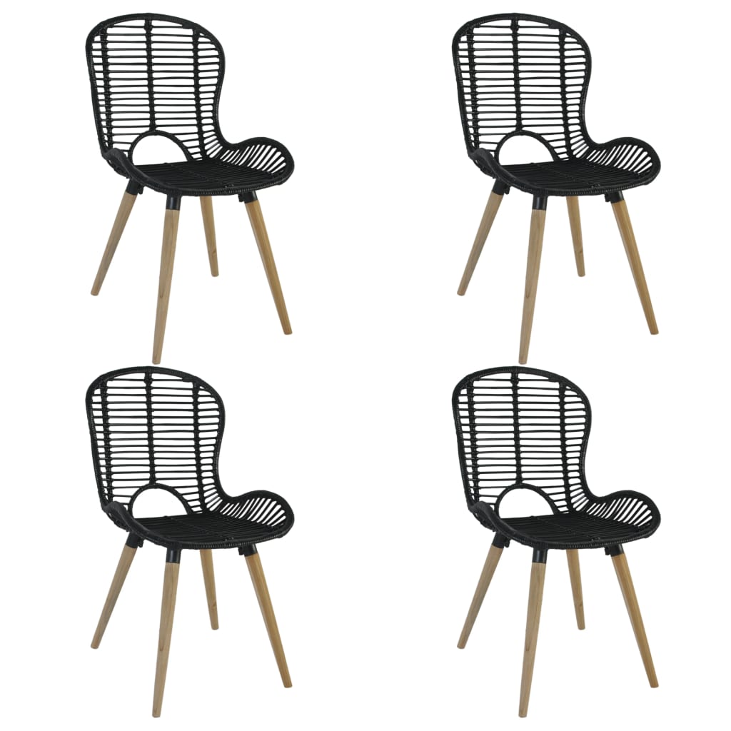Dining Chairs 4 pcs Black Natural Rattan - 48×64×85cm