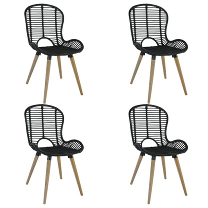 Dining Chairs 4 pcs Black Natural Rattan - 48×64×85cm