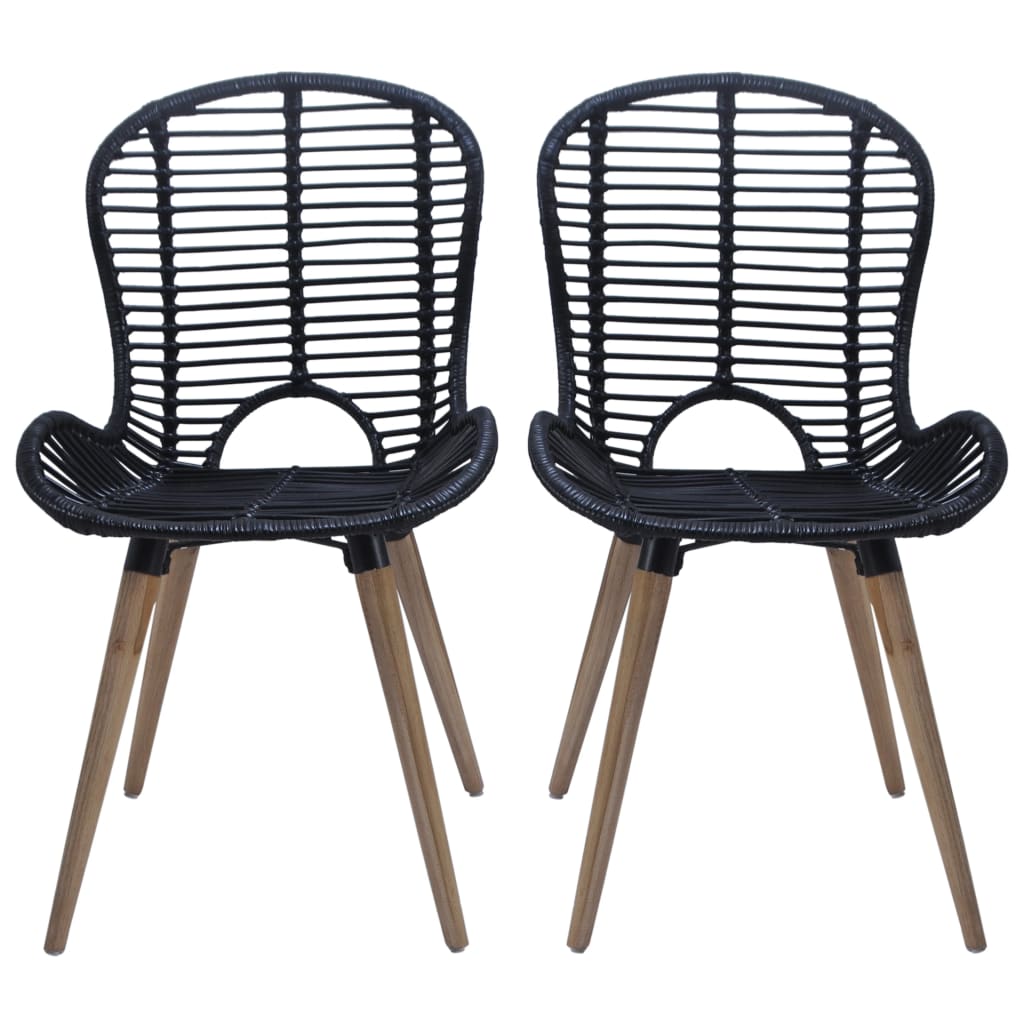 Dining Chairs 4 pcs Black Natural Rattan - 48×64×85cm