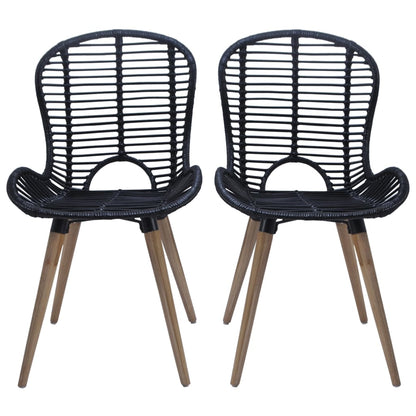 Dining Chairs 4 pcs Black Natural Rattan - 48×64×85cm