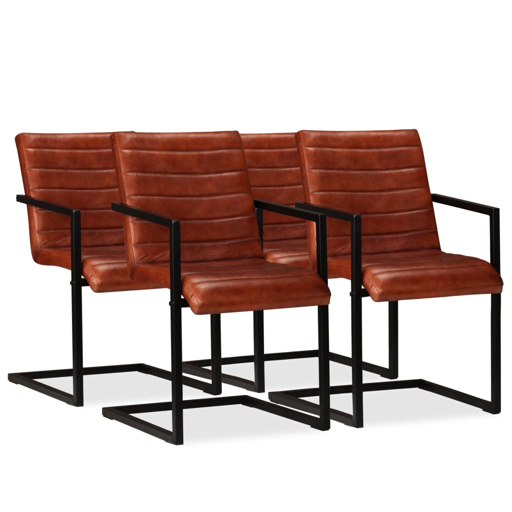 Dining Chairs 4 pcs Brown Real Leather