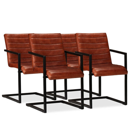 Dining Chairs 4 pcs Brown Real Leather