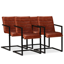 Dining Chairs 4 pcs Brown Real Leather