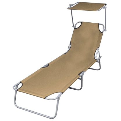 Folding Sun Lounger with Canopy Steel Taupe - 189×58×27cm