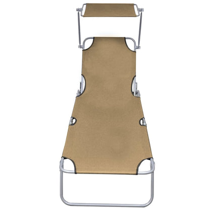 Folding Sun Lounger with Canopy Steel Taupe - 189×58×27cm