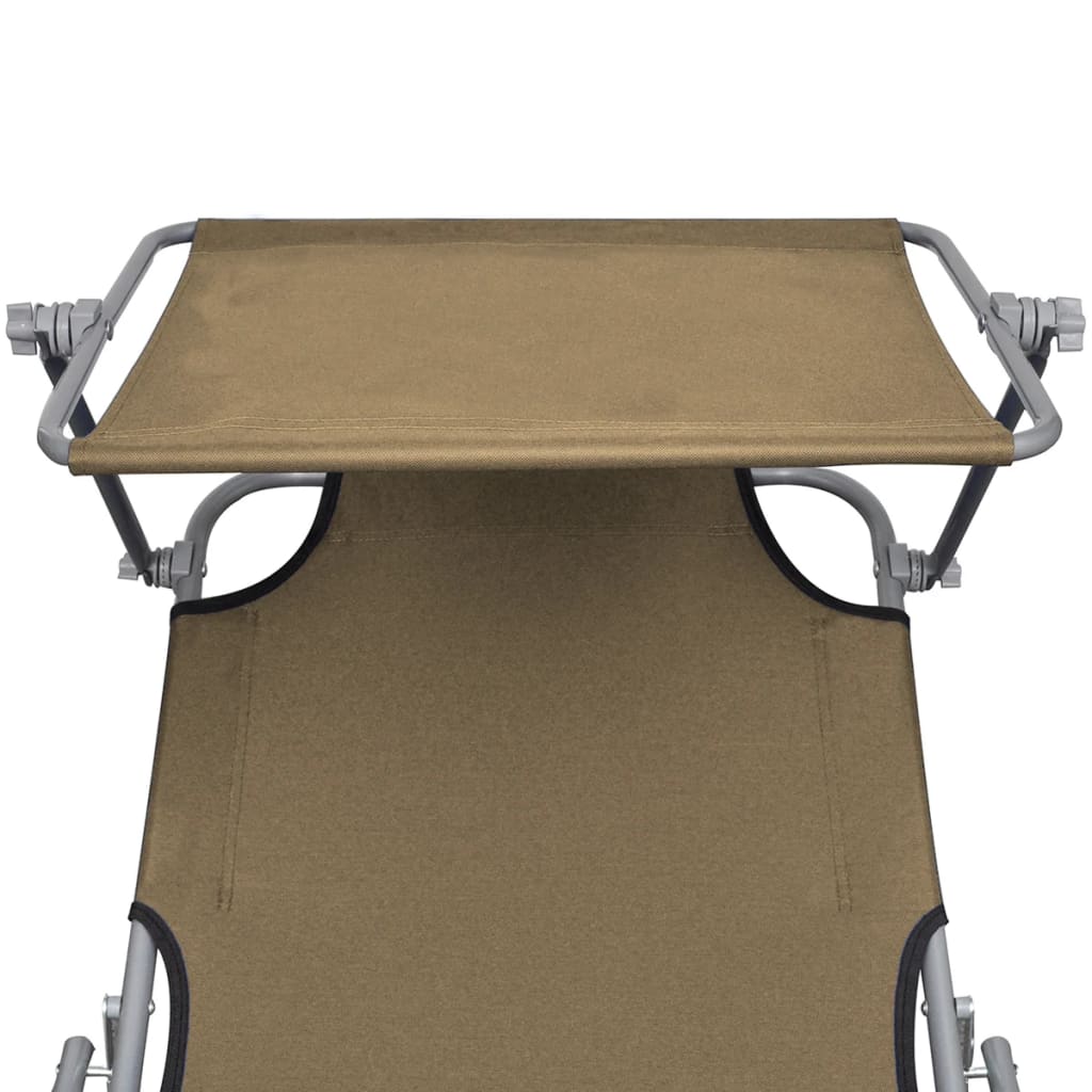 Folding Sun Lounger with Canopy Steel Taupe - 189×58×27cm