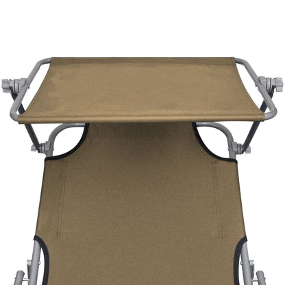 Folding Sun Lounger with Canopy Steel Taupe - 189×58×27cm