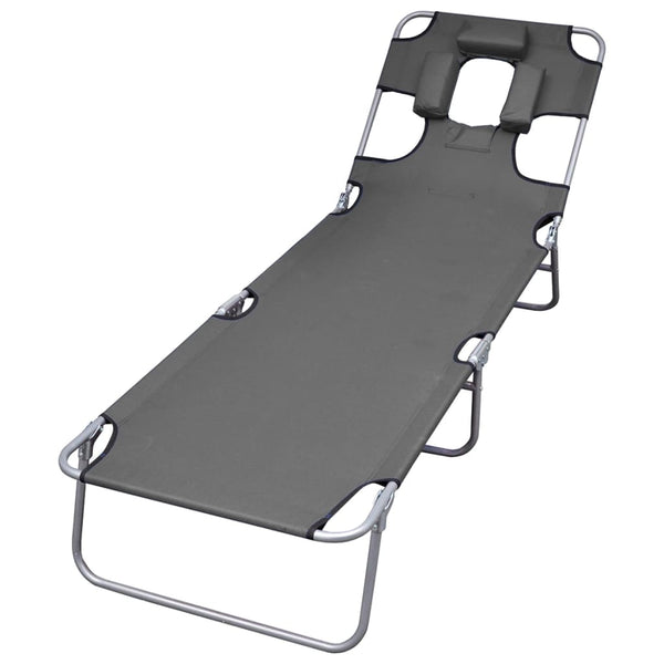  Foldable Sunlounger with Head Cushion Adjustable Backrest Grey