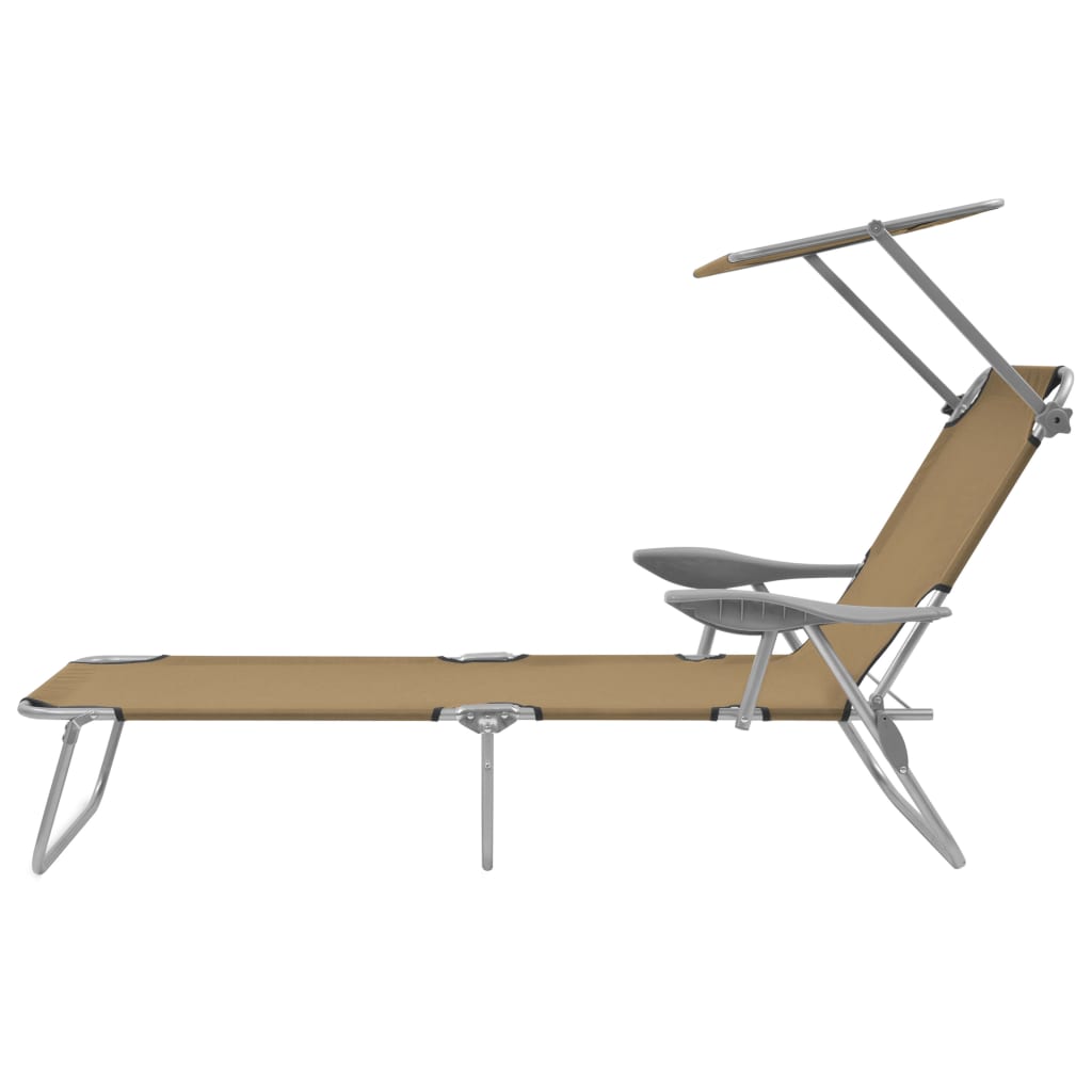 Folding Sun Lounger with Canopy Steel Taupe - 58×189×27cm