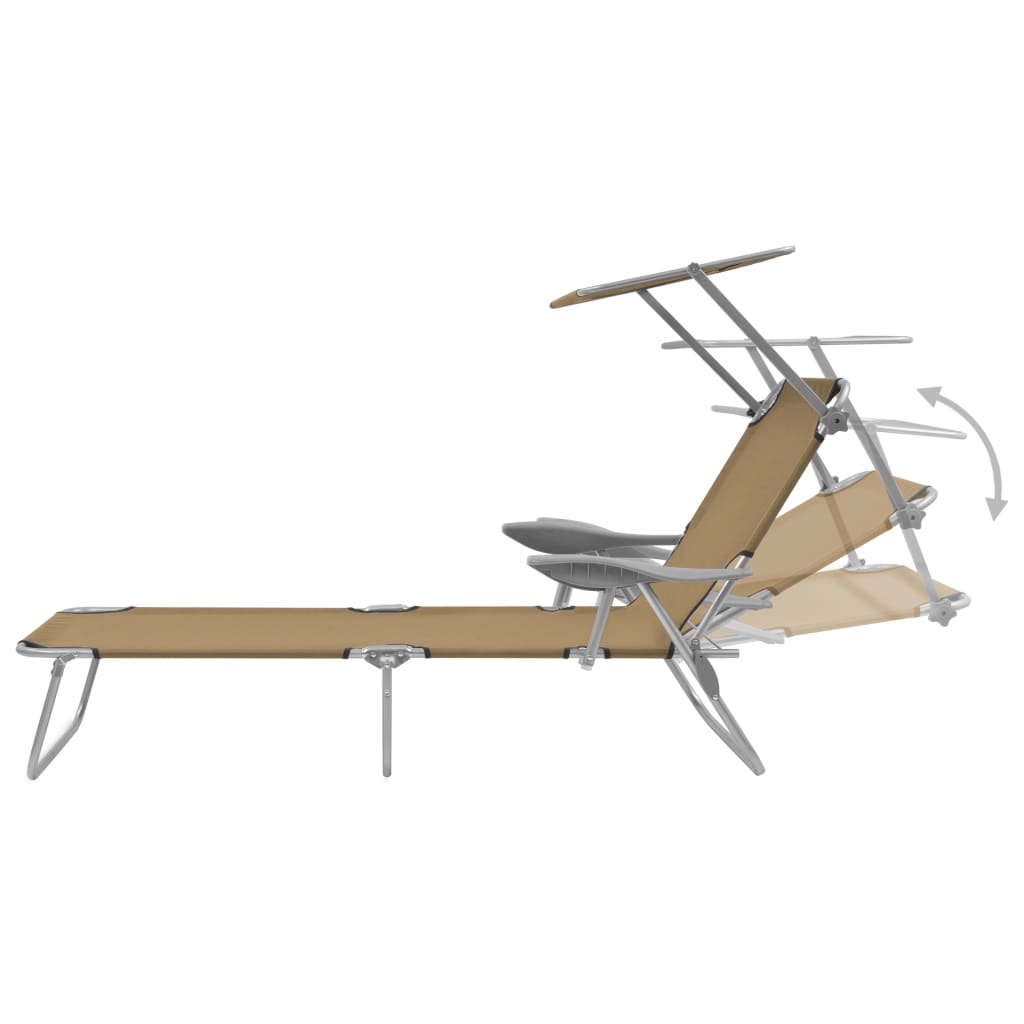 Folding Sun Lounger with Canopy Steel Taupe - 58×189×27cm