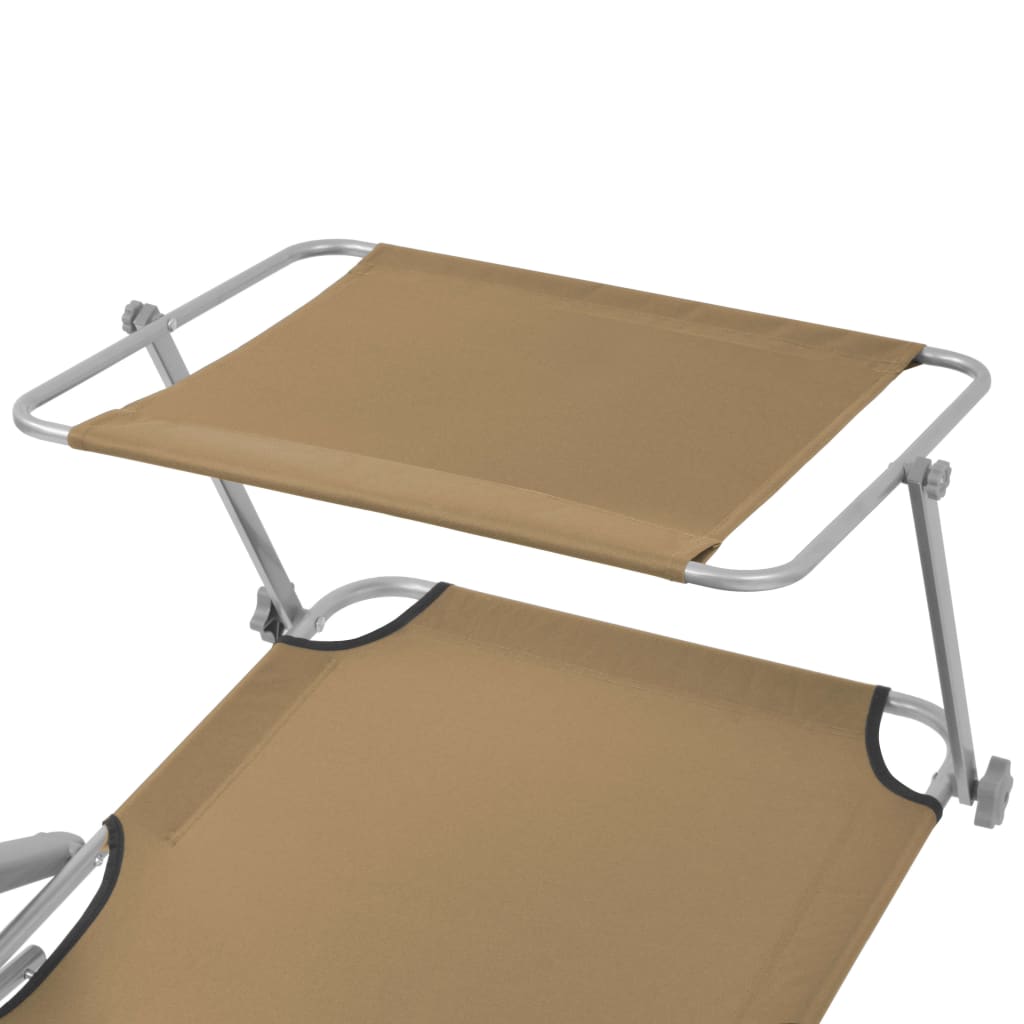 Folding Sun Lounger with Canopy Steel Taupe - 58×189×27cm
