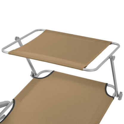 Folding Sun Lounger with Canopy Steel Taupe - 58×189×27cm