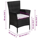 3 Piece Bistro Set Poly Rattan Black