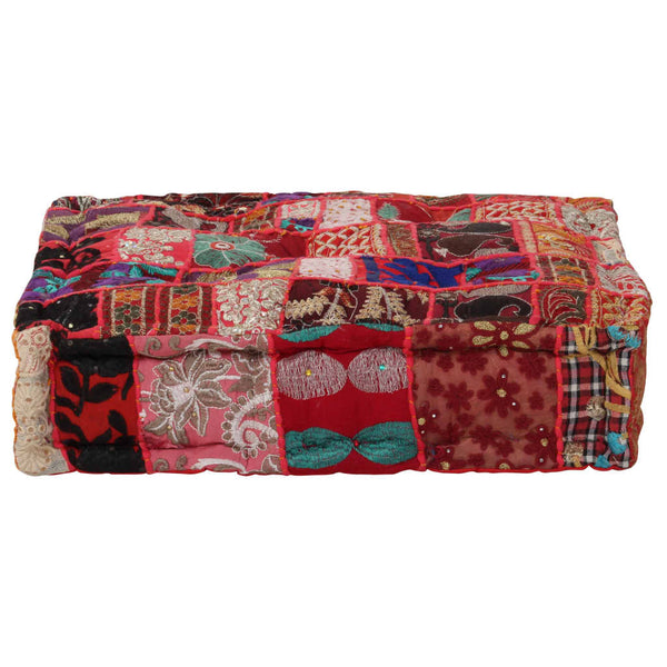  Pouffe Square Cotton Handmade 50x50x12cm Red Foot Stool