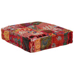 Pouffe Square Cotton Handmade 50x50x12cm Red Foot Stool