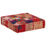 Pouffe Square Cotton Handmade 50x50x12cm Red Foot Stool