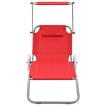 Folding Sun Lounger with Canopy and Wheels Steel Red