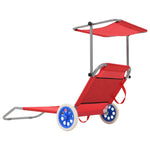 Folding Sun Lounger with Canopy and Wheels Steel Red