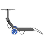 Folding Sun Lounger with Canopy and Wheels Steel Grey