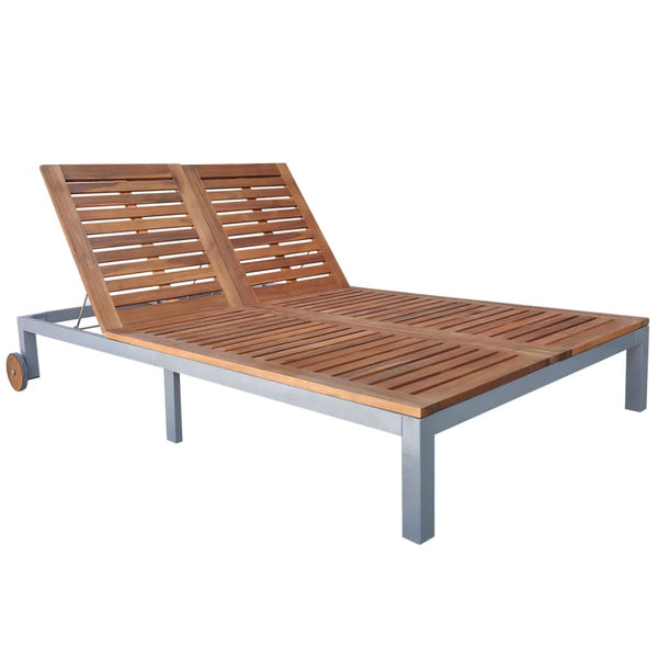  Double Sun Lounger Solid Acacia Wood