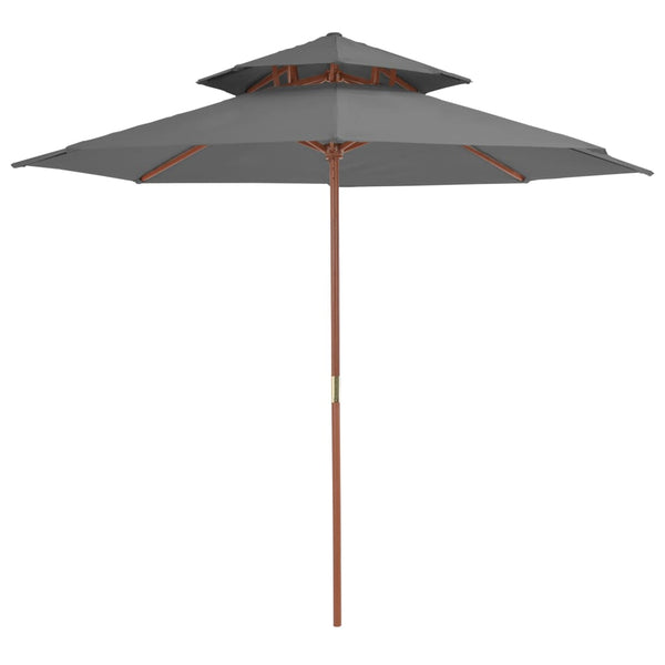  Double Decker Parasol with Wooden Pole 270 cm Anthracite