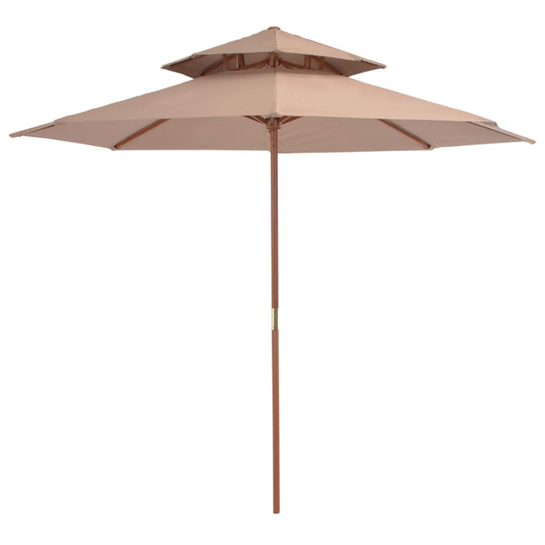  Double Decker Parasol with Wooden Pole 270 cm Taupe