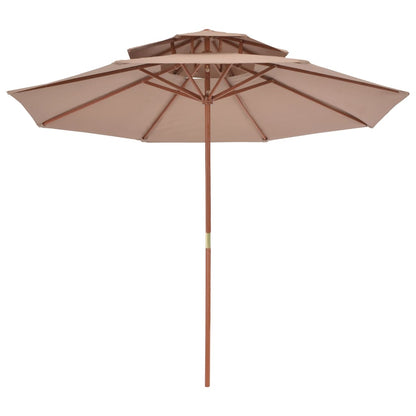 Double Decker Parasol with Wooden Pole 270 cm Taupe