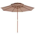 Double Decker Parasol with Wooden Pole 270 cm Taupe