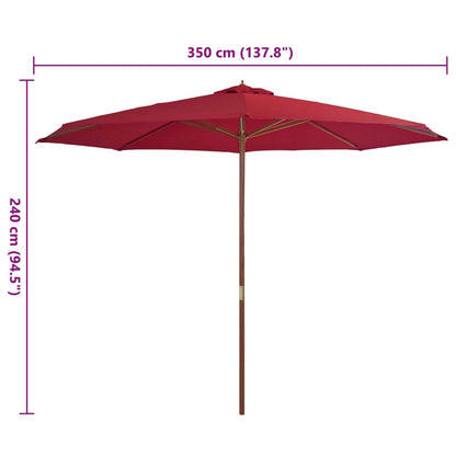 Outdoor Parasol with Wooden Pole 350 cm Burgundy