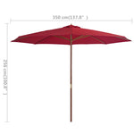 Outdoor Parasol with Wooden Pole 350 cm Burgundy