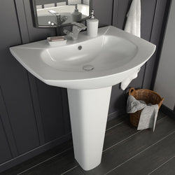 Freestanding Basin with Pedestal Ceramic White L