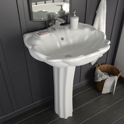 Freestanding Basin with Pedestal Ceramic White M