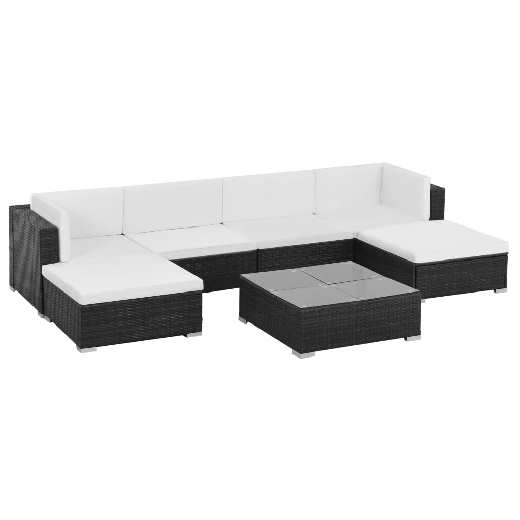 7 Piece Garden Lounge Set with Cushions Poly Rattan Black - 74×74×26cm