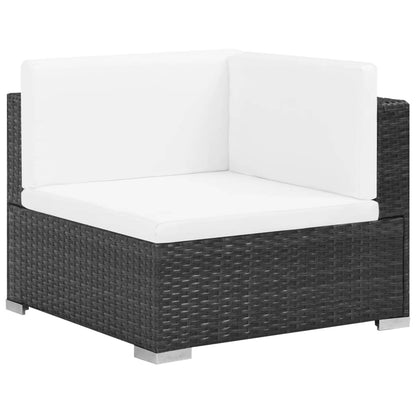 7 Piece Garden Lounge Set with Cushions Poly Rattan Black - 74×74×26cm
