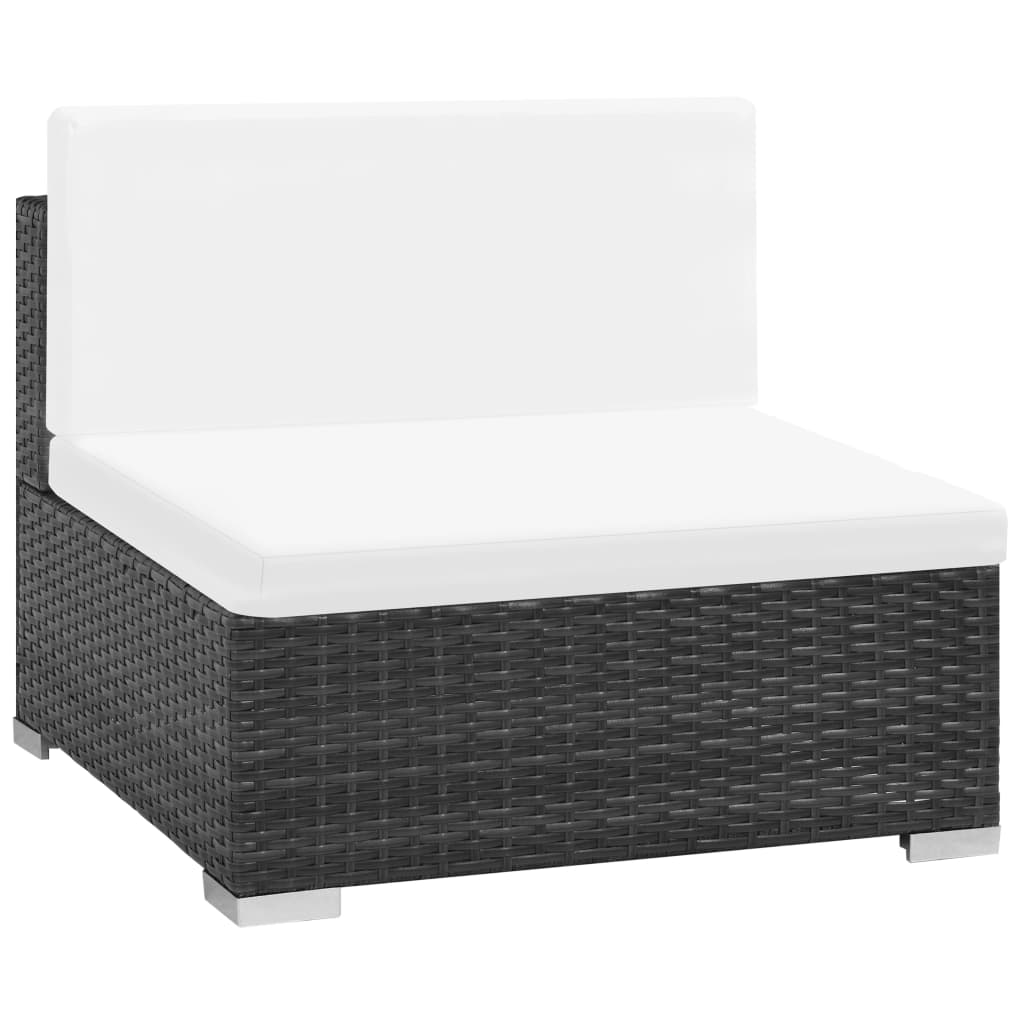 7 Piece Garden Lounge Set with Cushions Poly Rattan Black - 74×74×26cm