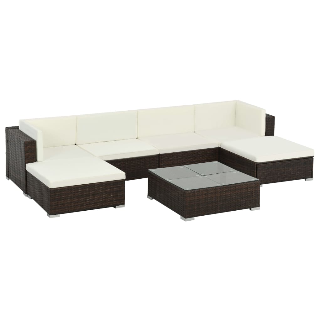 7 Piece Garden Lounge Set with Cushions Poly Rattan Brown - 74×74×26cm