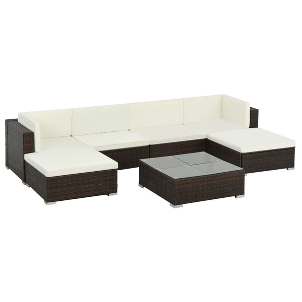  7 Piece Garden Lounge Set with Cushions Poly Rattan Brown