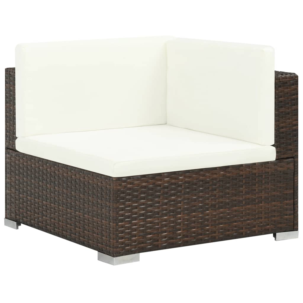7 Piece Garden Lounge Set with Cushions Poly Rattan Brown - 74×74×26cm