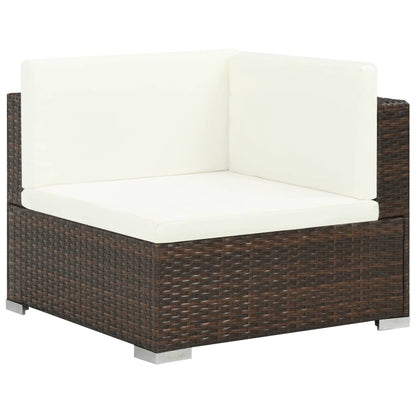 7 Piece Garden Lounge Set with Cushions Poly Rattan Brown - 74×74×26cm