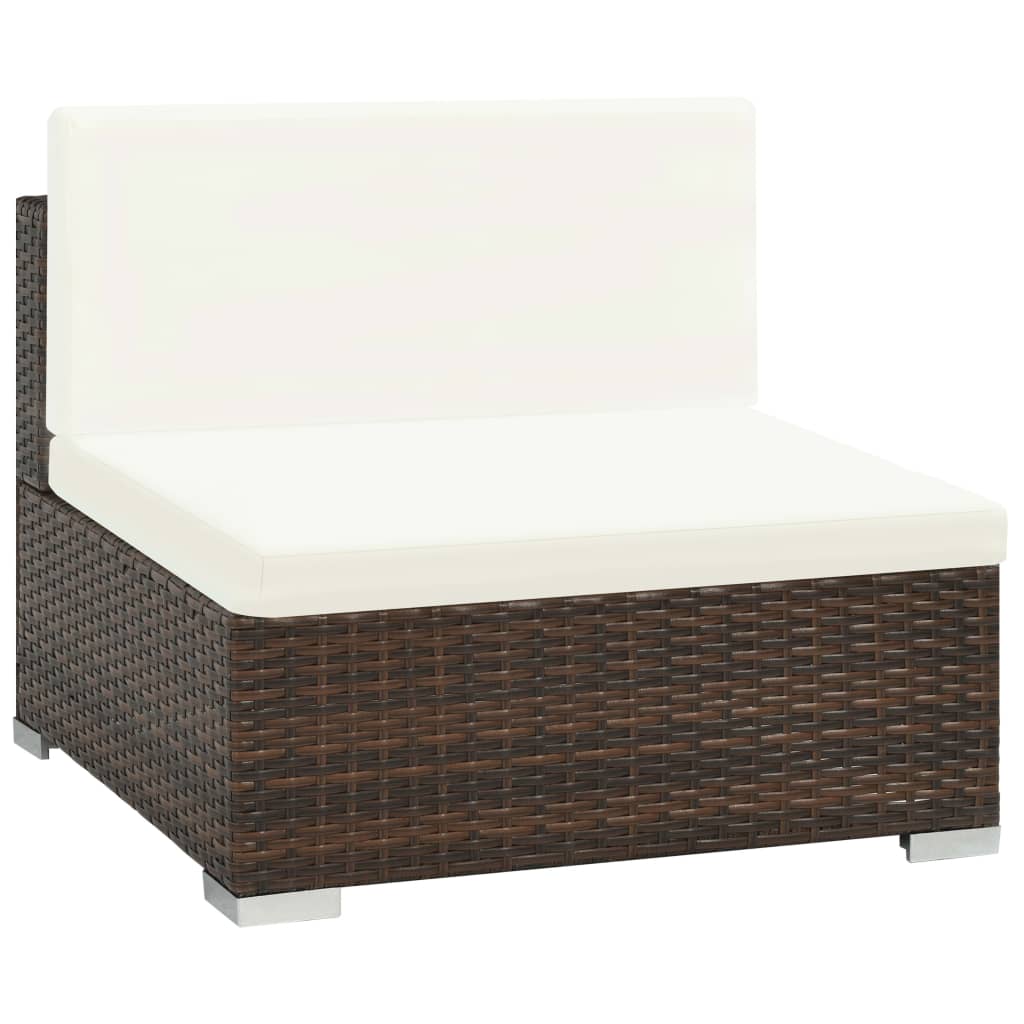 7 Piece Garden Lounge Set with Cushions Poly Rattan Brown - 74×74×26cm