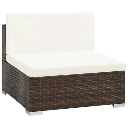 7 Piece Garden Lounge Set with Cushions Poly Rattan Brown - 74×74×26cm