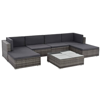 7 Piece Garden Lounge Set with Cushions Poly Rattan Grey - 74×74×26cm