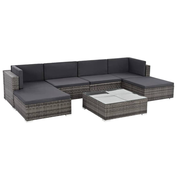  7 Piece Garden Lounge Set with Cushions Poly Rattan Grey