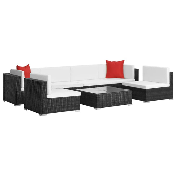  7 Piece Garden Lounge Set with Cushions Poly Rattan Black