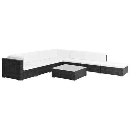 8 Piece Garden Lounge Set with Cushions Poly Rattan Black