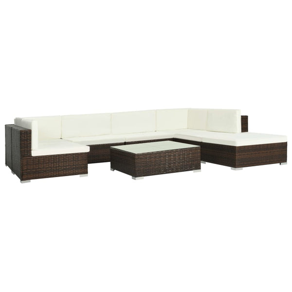  8 Piece Garden Lounge Set with Cushions Poly Rattan Brown