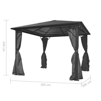 Gazebo with Curtain Anthracite Aluminium - 300×300×240cm