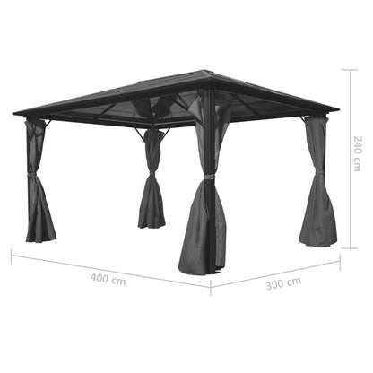 Gazebo with Curtain Anthracite Aluminium - 400×300×240cm